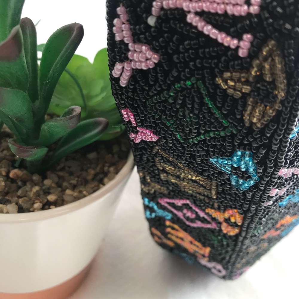 Sold Hand Beaded Black Multi Color Shoulder Bag - Picture 2 of 8